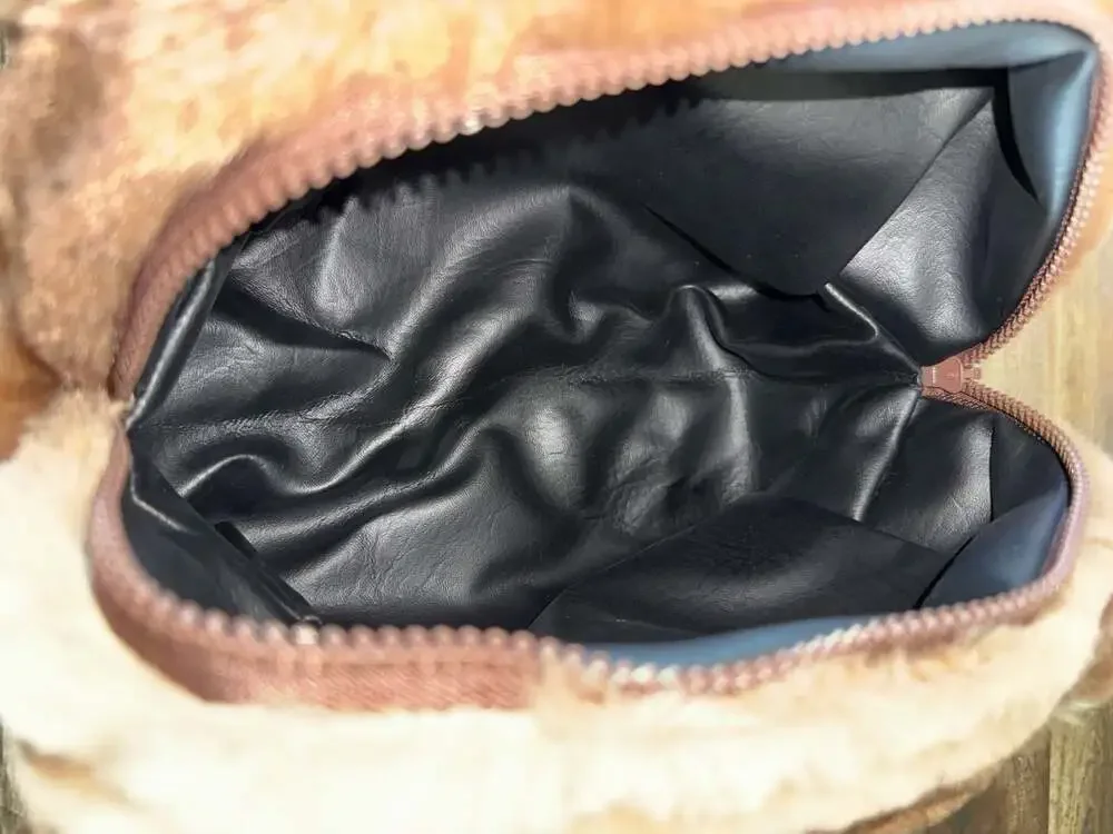 The Handmade Heifer Brown Faux Fur Boxy Cosmetic Travel Bag